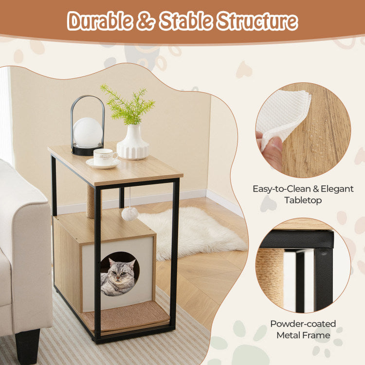 Cat Furniture End Table Cat House with Scratching Post