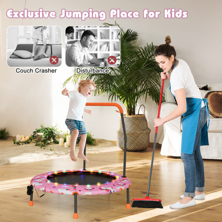 36 Inch Mini Trampoline with Colorful LED Lights and Bluetooth Speaker