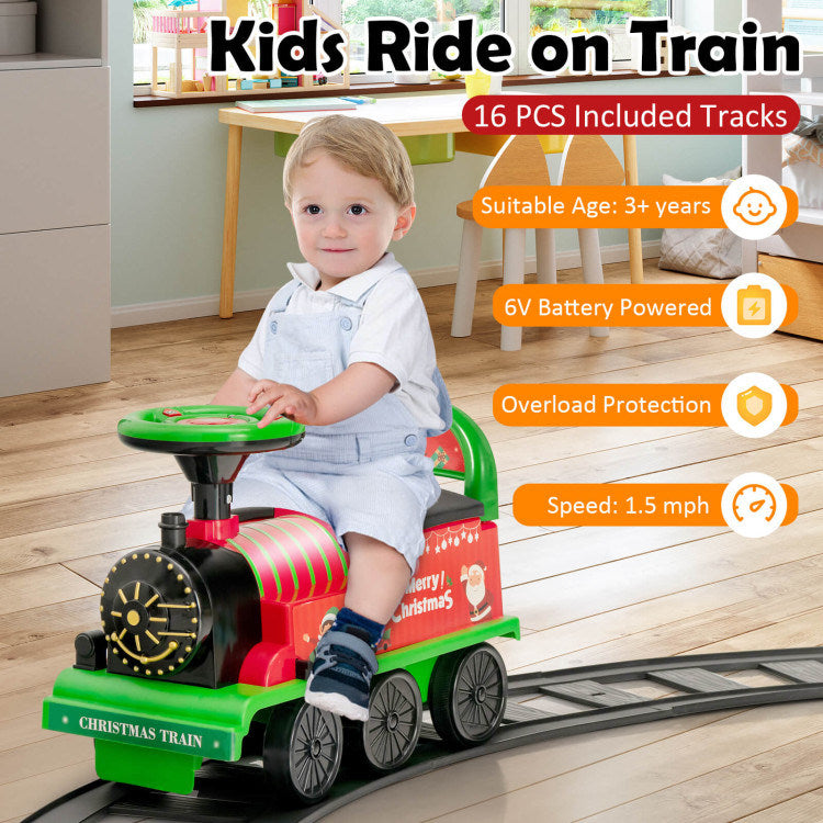 6V Electric Kids Ride On Car Toy Train with 16 Pieces Tracks