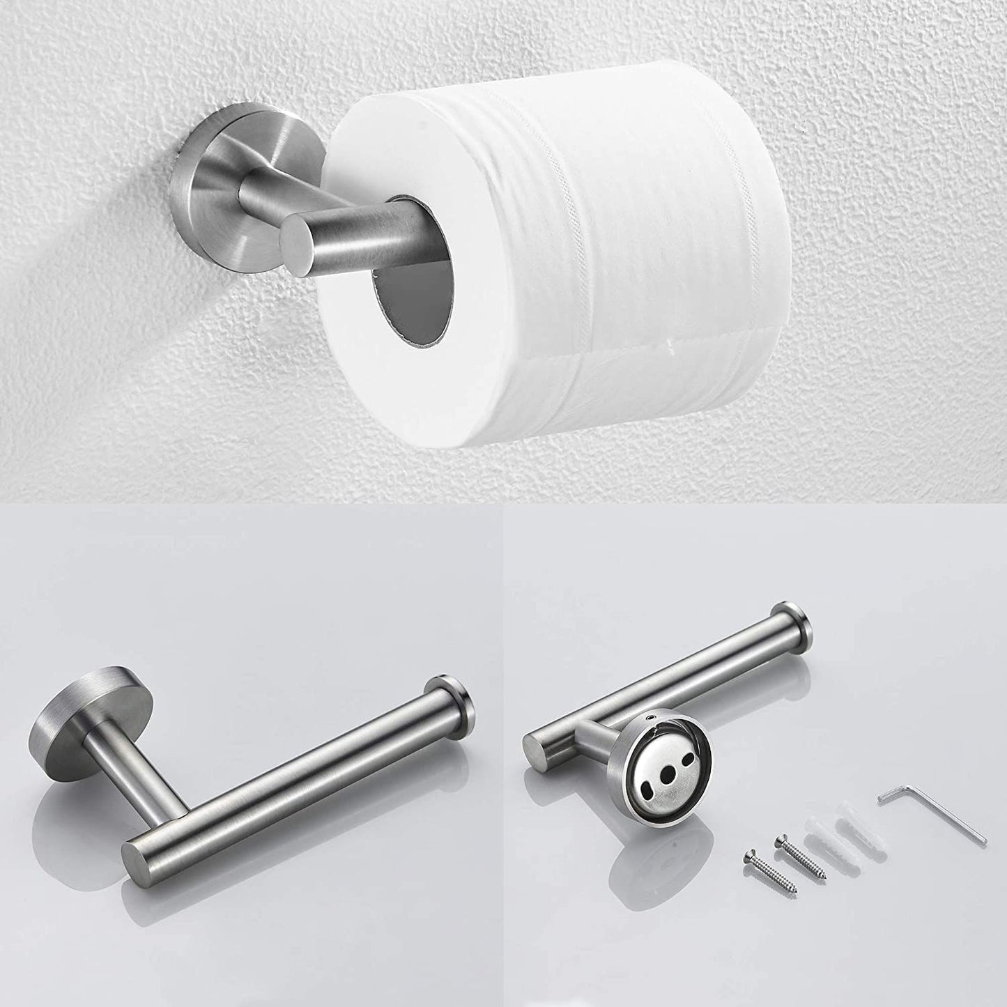 3-Piece Bathroom Hardware Set with Toilet Paper Holder, Towel Ring, Adjustable Towel Bar, Wall Mount Bath Accessory Set RT