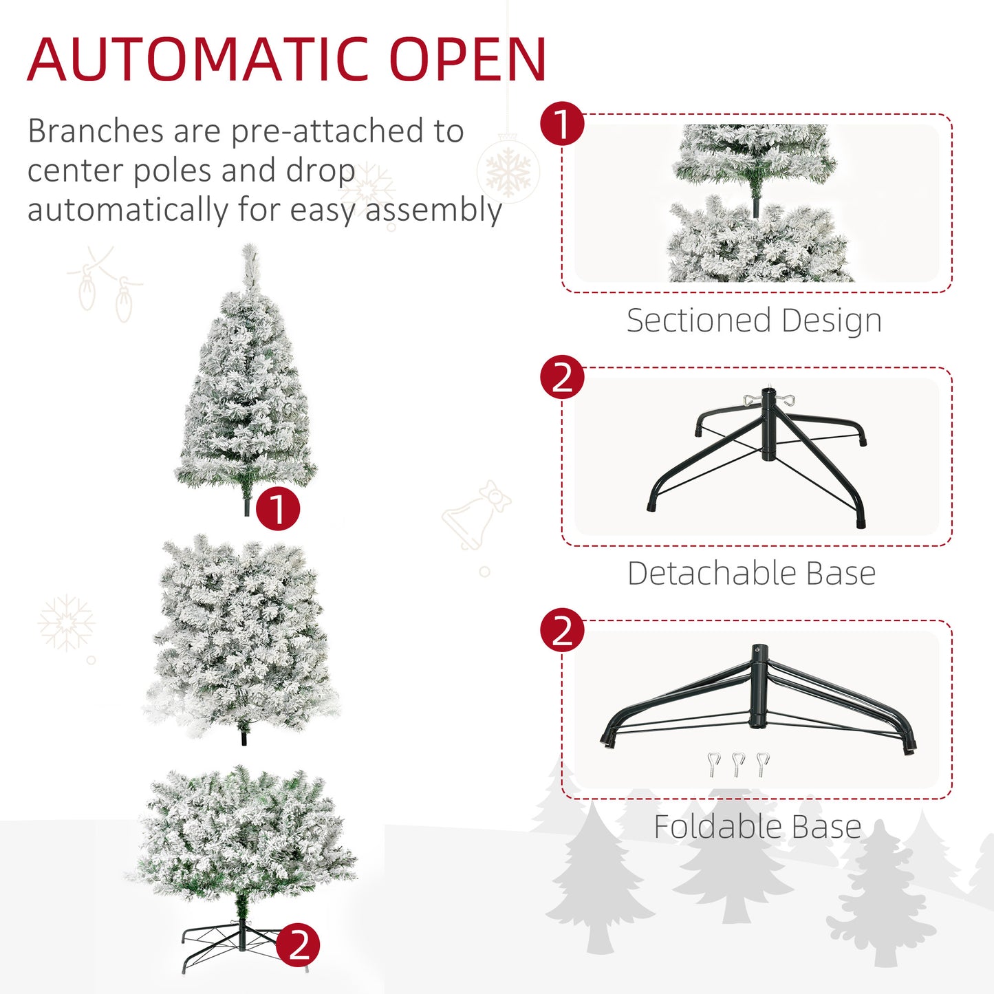 9ft Pre-Lit Snow-Flocked Slim Douglas Fir Artificial Christmas Tree with Realistic Branches, 550 LED Lights and 988 Tips