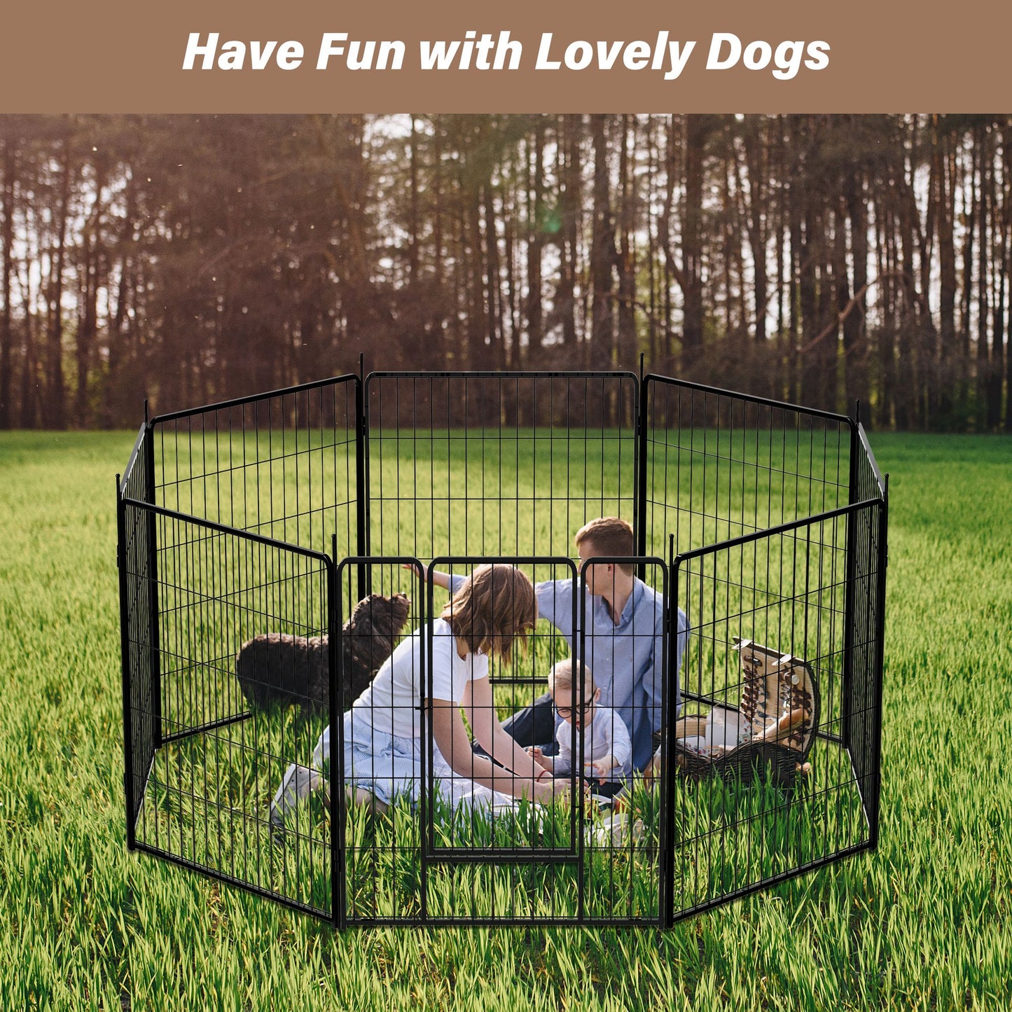 Dog Playpen Indoor Outdoor, 32" Height 8 Panels Fence with Anti-Rust Coating, Metal Heavy Portable Foldable Dog Pen for Large, Medium Small Dogs RV Yard Camping