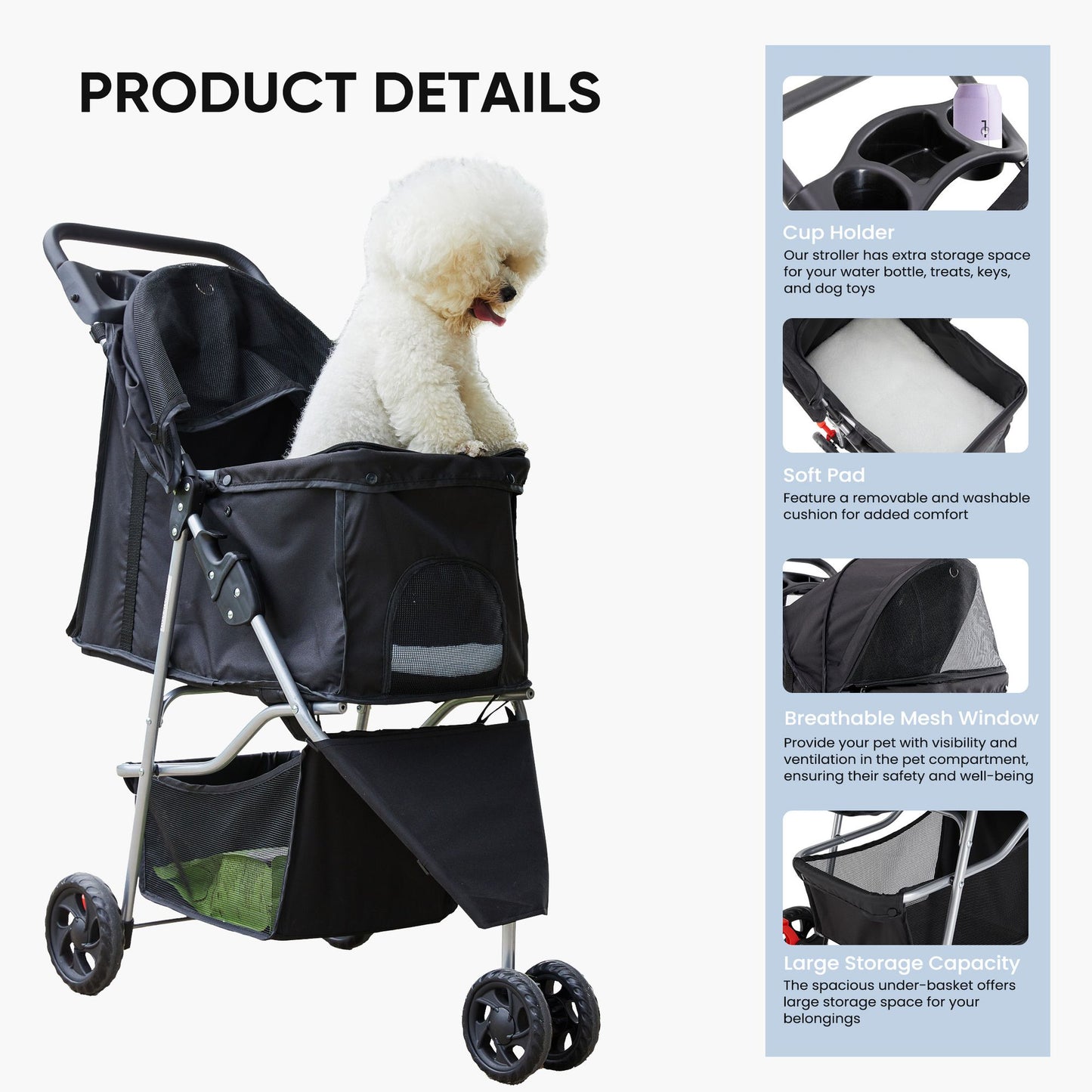 Pet Stroller for Dogs and Cats | Foldable, Lightweight, and Durable | Ideal for Small to Medium Pets | Includes Storage Basket