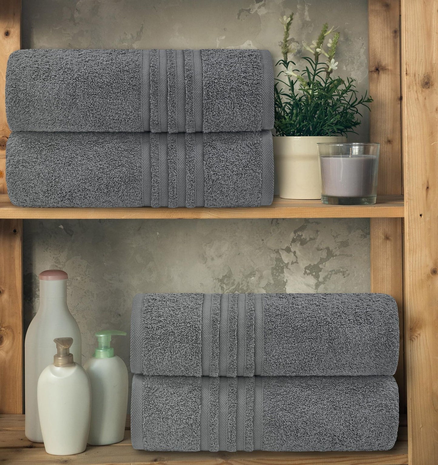 Grey Bath Towels Set of 4 Cotton Body Towel for Hotel Gym Spa Soft Extra Absorbent Quick Dry Towels for Bathroom 27x54 Inch