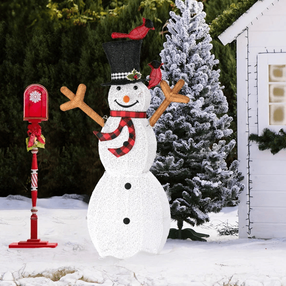 Lighted Snowman Christmas Yard Decorations, Pre-lit Snowman And Birds With 170 LED White Lights And Stakes For Xmas Outdoor Holiday Indoor Decor Lighted Holiday Displays