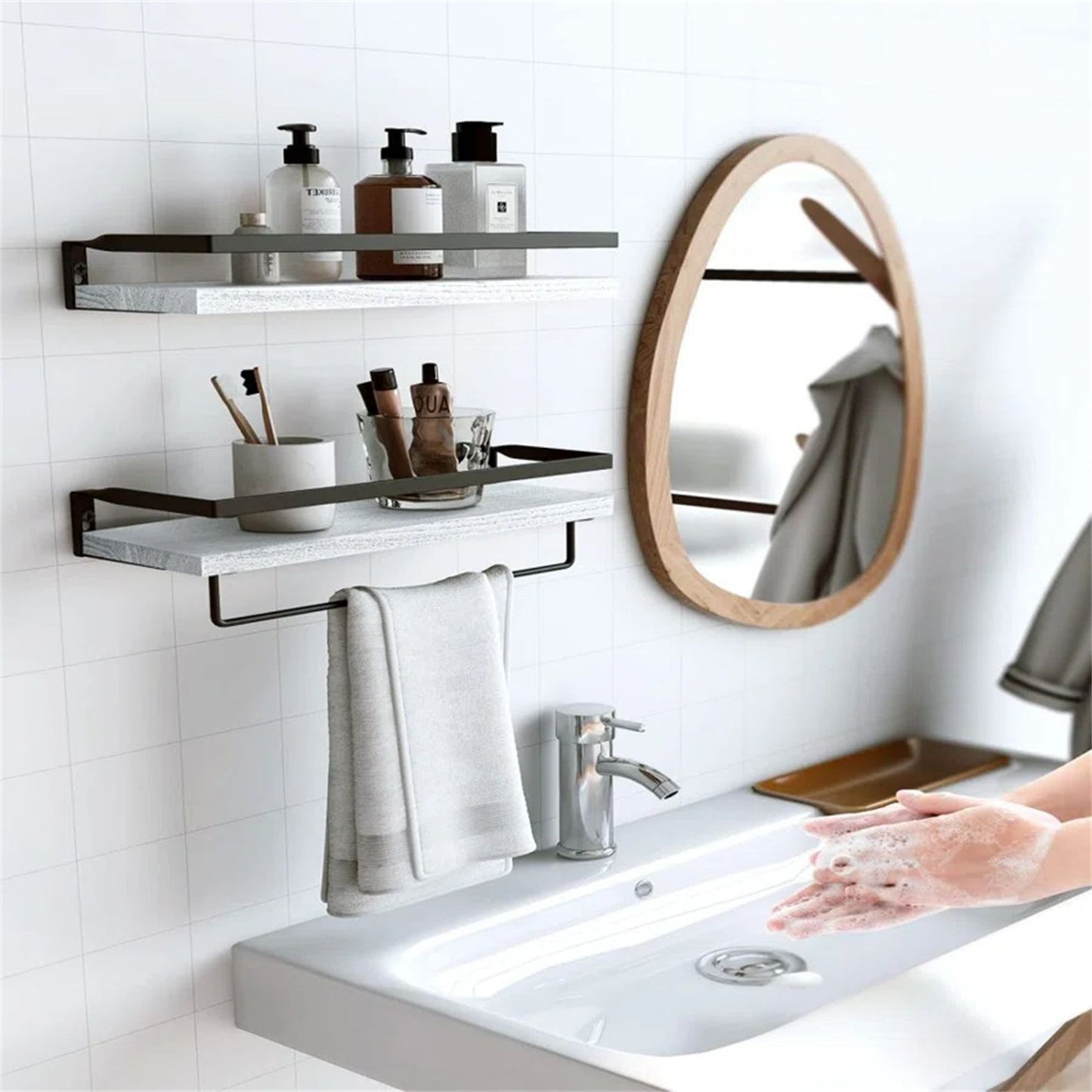 Bathroom Shelf with Towel Bar Set of 2