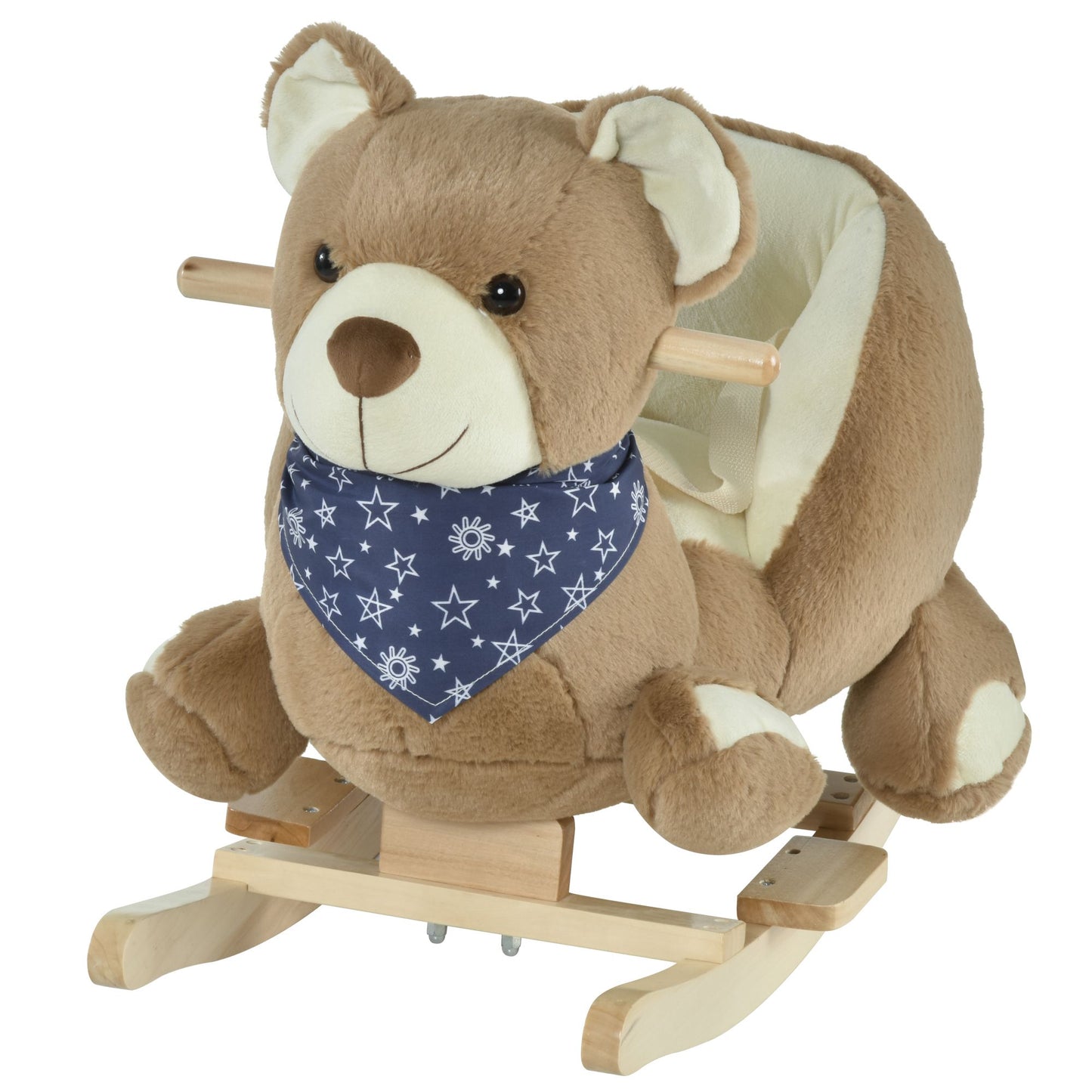 Qaba Baby Rocking Horse with Lullaby, Riding Horse, Bear Themed Plush Animal Rocker with Pedals for Ages 18-36 Months