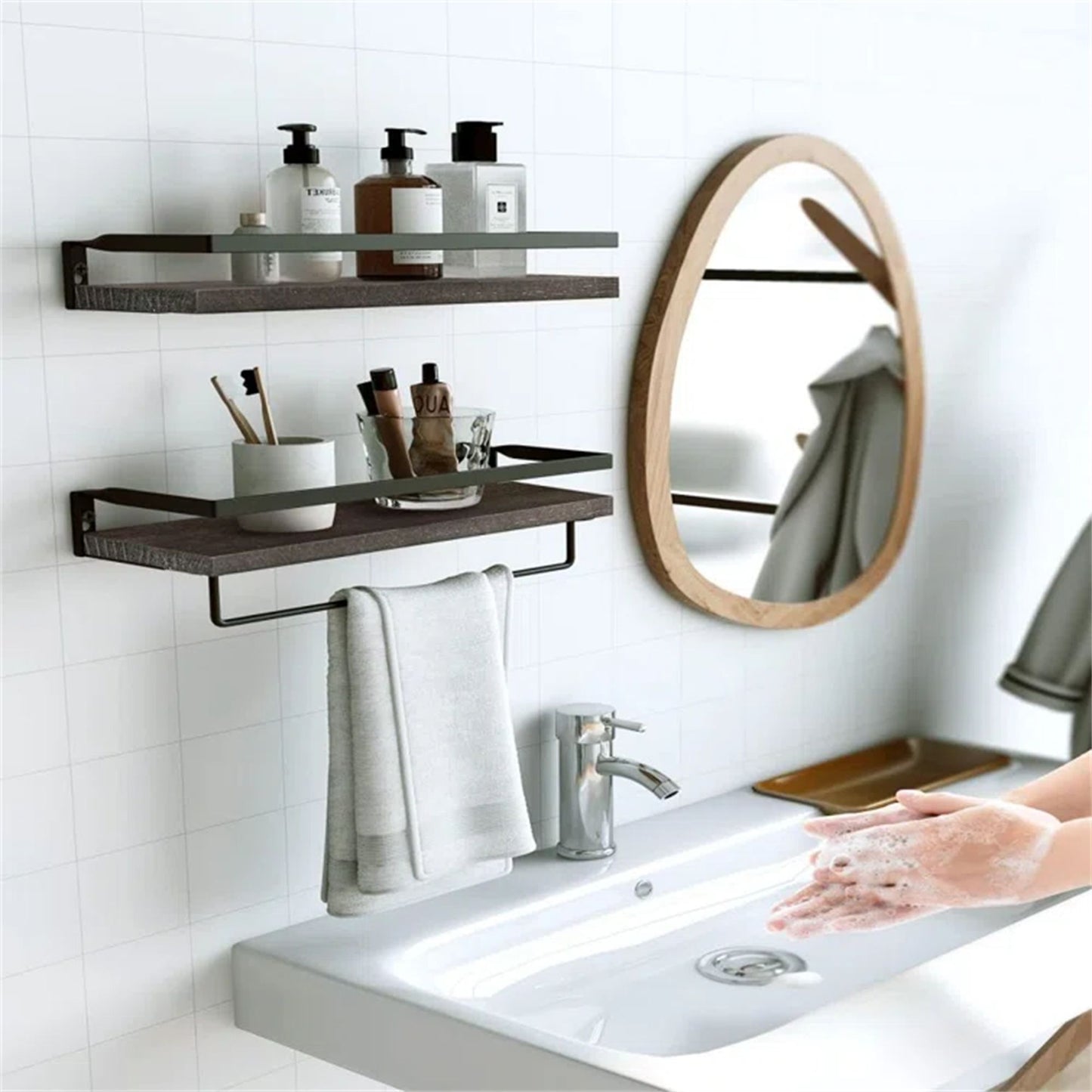 Bathroom Shelf with Towel Bar Set of 2