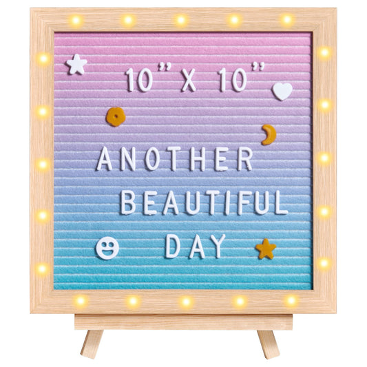 VEVOR Gradient Felt Letter Board, 10"x10" Felt Message Board, Changeable Sign Boards with 510 Letters, Stand, and Built-in LED Lights, Baby Announcement Sign for Home Classroom Office Decor Wedding