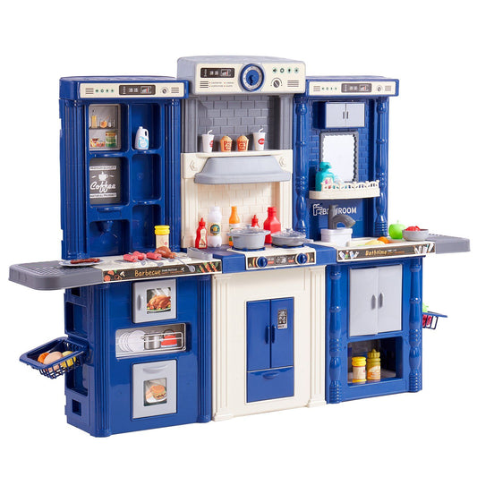 VEVOR Kitchen Playset Kids Pretend Cooking Play Toy 74 Piece Accessories Blue