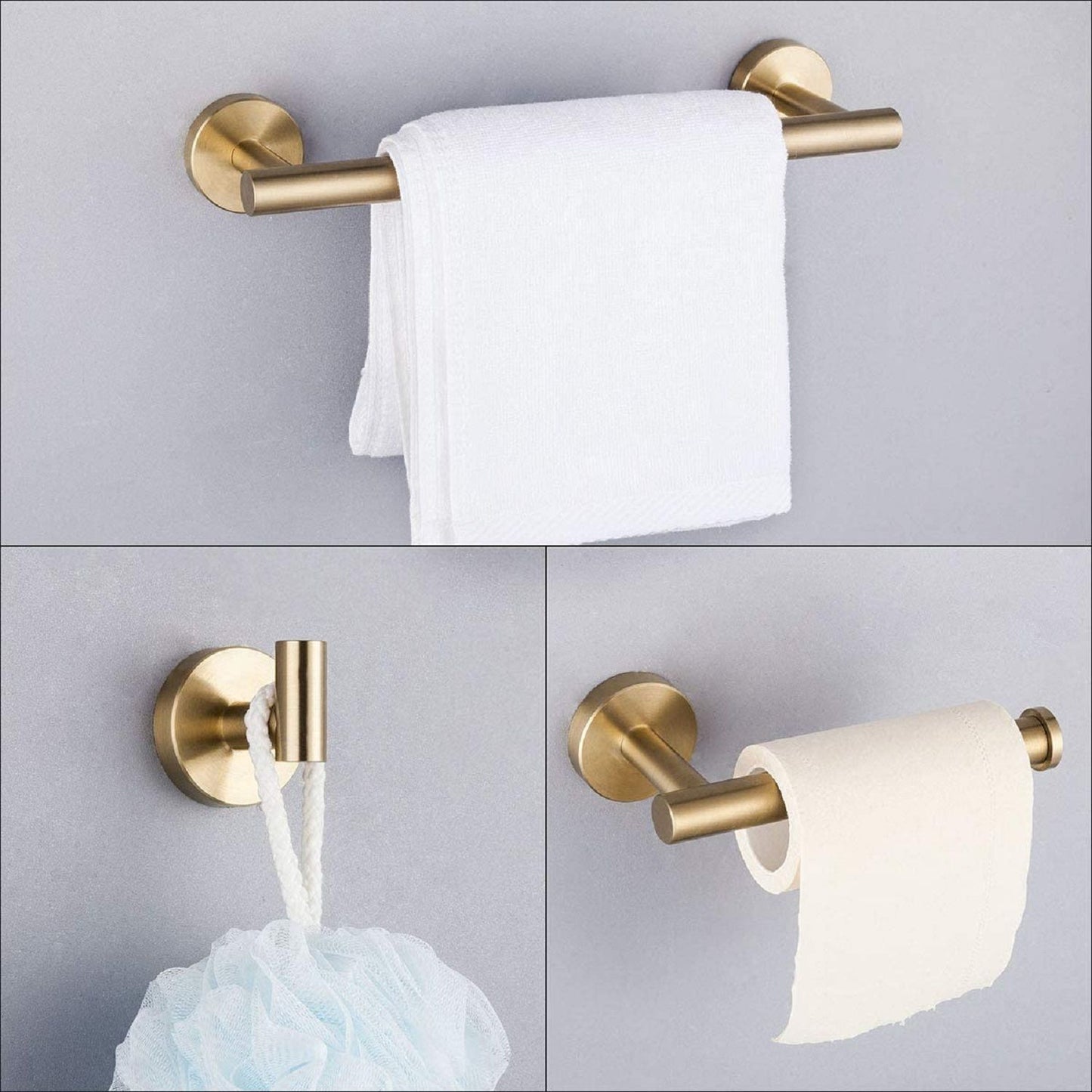 3-Piece Bathroom Hardware Set with Toilet Paper Holder, Towel Ring, Adjustable Towel Bar, Wall Mount Bath Accessory Set RT