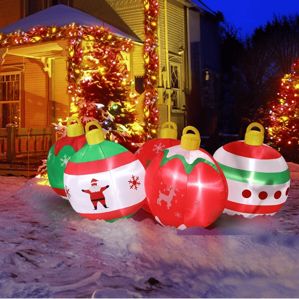 6.9 FT Lighted Christmas Inflatable Decoration, Inflatable Five Christmas Balls, Funny Blow Up Yard Decorations With Built-in LED Lights For Holiday Party Front Yard Lawn Garden Decor