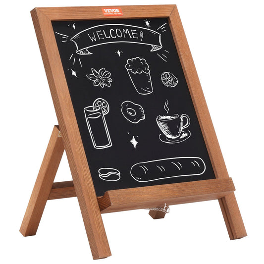 Tabletop Chalkboard Sign, Message Signs with Chalks, Freestanding Framed Memo Board, Vintage Wooden Magnetic Chalk Board, Rustic Brown Chalk Boards, 10"x14", For Kitchen, Home Decor, and Wedding