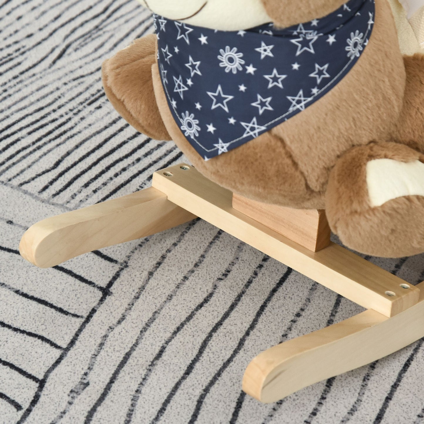 Qaba Baby Rocking Horse with Lullaby, Riding Horse, Bear Themed Plush Animal Rocker with Pedals for Ages 18-36 Months