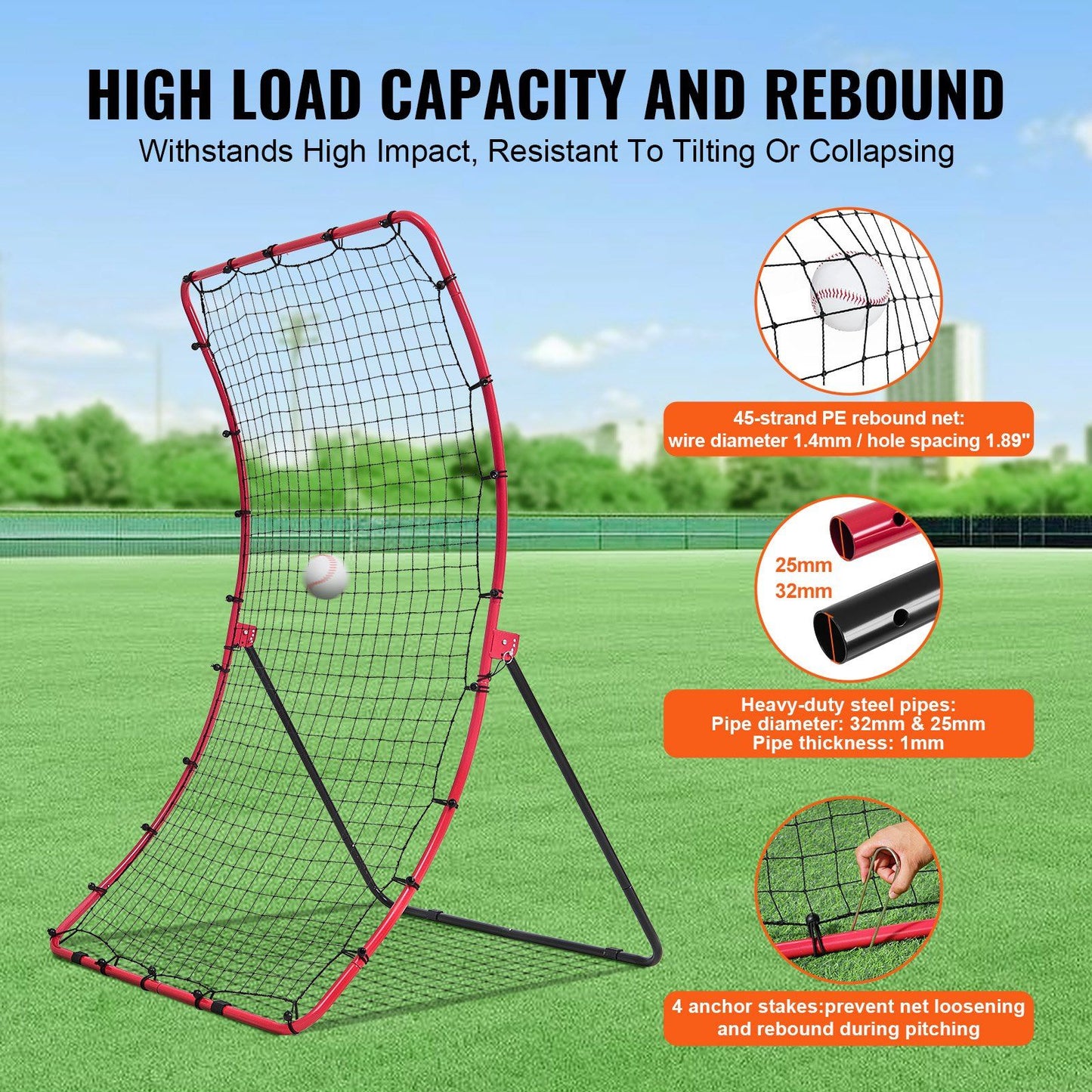 VEVOR Baseball And Softball Rebounder Net 4x5.5 ft PitchBack All Angle Fielding