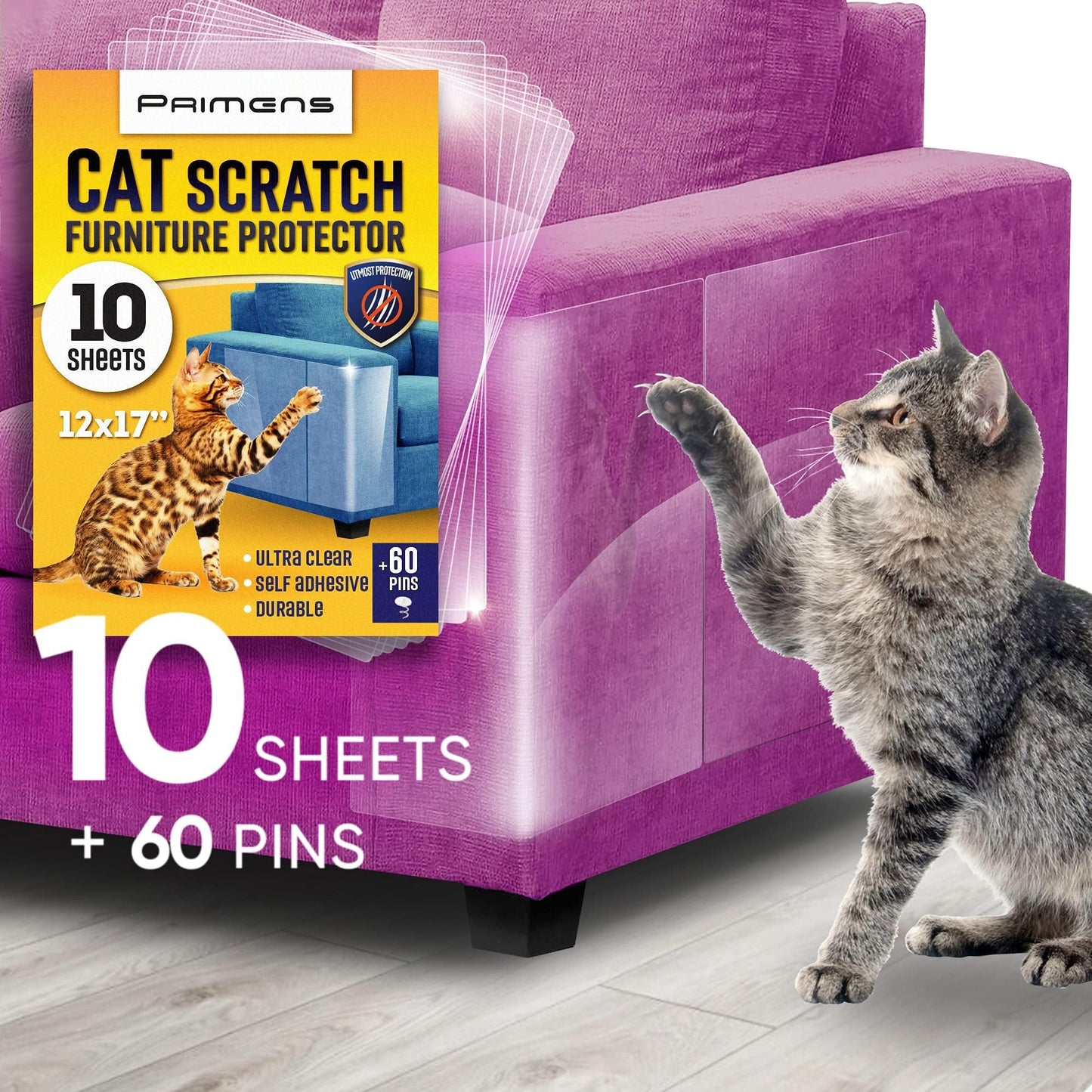 Heavy Duty Cat Scratch Deterrent Furniture Protectors for Sofa Doors 10 Pack Clear 17x12x0.25 inch Couch Protectors from Cats