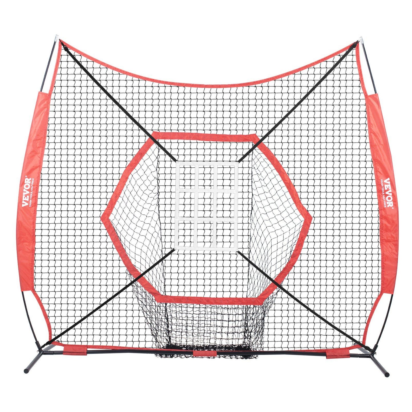 VEVOR 7x7 ft Baseball Softball Practice Net, Portable Baseball Training Net for Hitting Batting Catching Pitching, Backstop Baseball Equipment Training Aids with Bow Frame, Carry Bag, and Strike Zone