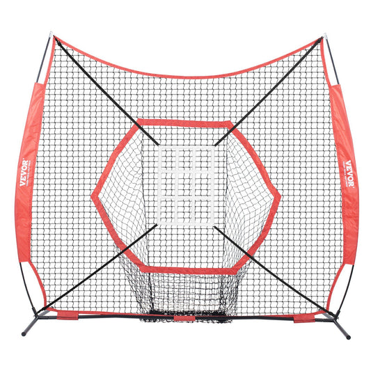 VEVOR 7x7 ft Baseball Softball Practice Net, Portable Baseball Training Net for Hitting Batting Catching Pitching, Backstop Baseball Equipment Training Aids with Bow Frame, Carry Bag, and Strike Zone