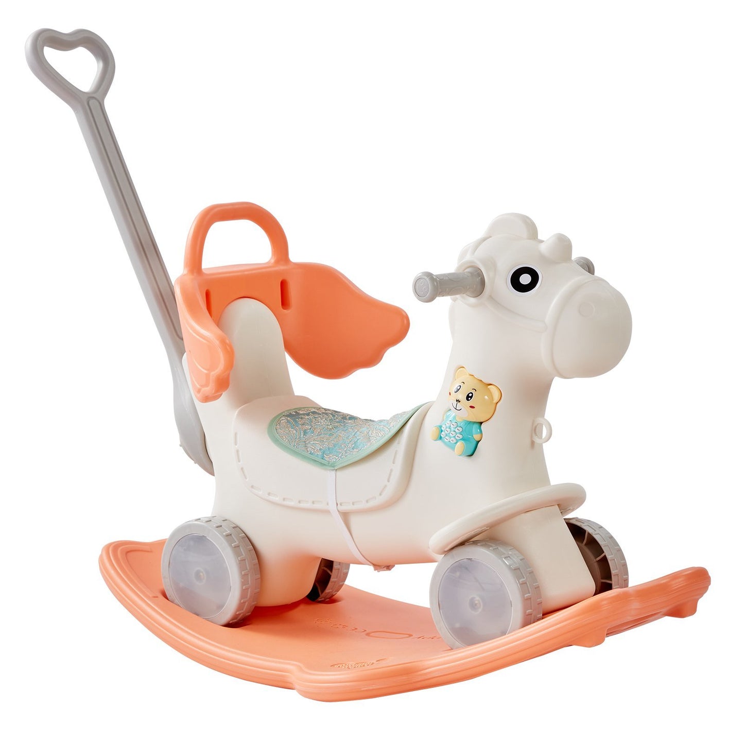 VEVOR 4 in 1 Rocking Horse for Toddlers 1-3 Years, Baby Rocking Horse with Detachable Balance Board, Push Handle and 4 Smooth Wheels, Support up to HDPE 80 lbs Kids Ride on Toy with Sound, Red