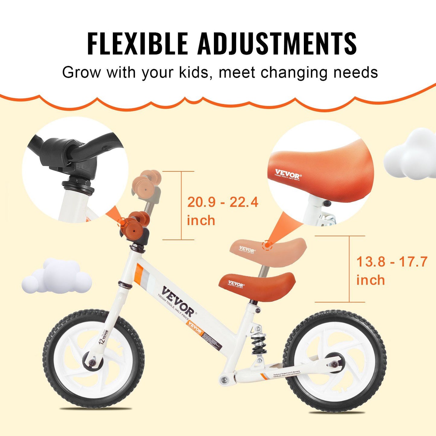 Toddler Balance Bike, 12" Carbon Steel Kids Bike with Adjustable Seat & Handlebar, EVA Foam Tires, No Pedal Kids Balance Bicycle Gift for 1-5 Years Boys Girls, 55LBS Support