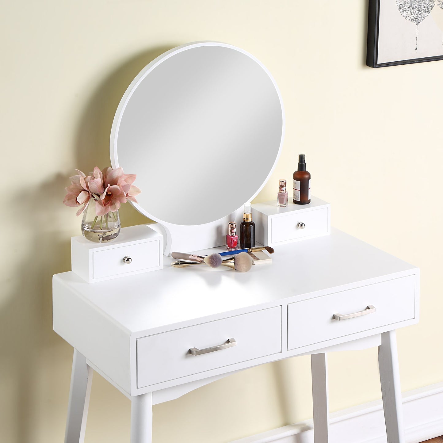 Liannon Contemporary Wood Vanity and Stool Set, White