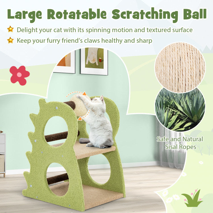 2-Tier Modern Cat Tree for Indoor Cats with Rotatable Sisal Scratching Ball