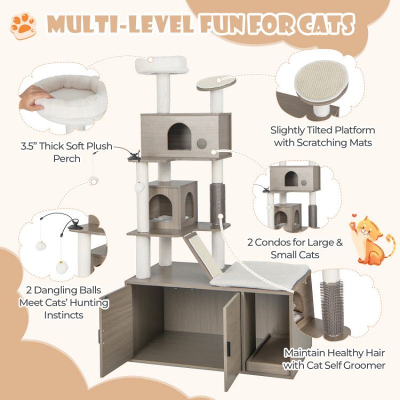 Cat Tree with Litter Box Enclosure for Indoor Cars