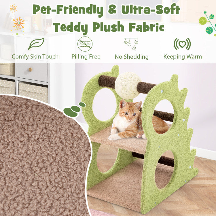 2-Tier Modern Cat Tree for Indoor Cats with Rotatable Sisal Scratching Ball