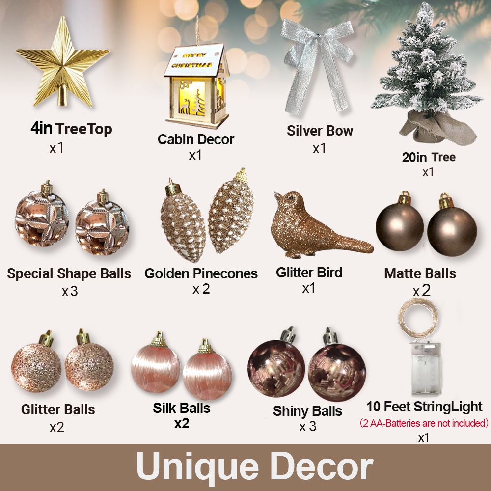 22in Mini Christmas Tree with Light Artificial Small Tabletop Christmas Decoration with Flocked Snow, Exquisite Decor & Xmas Ornaments for Table Top for Home & Office, Silver