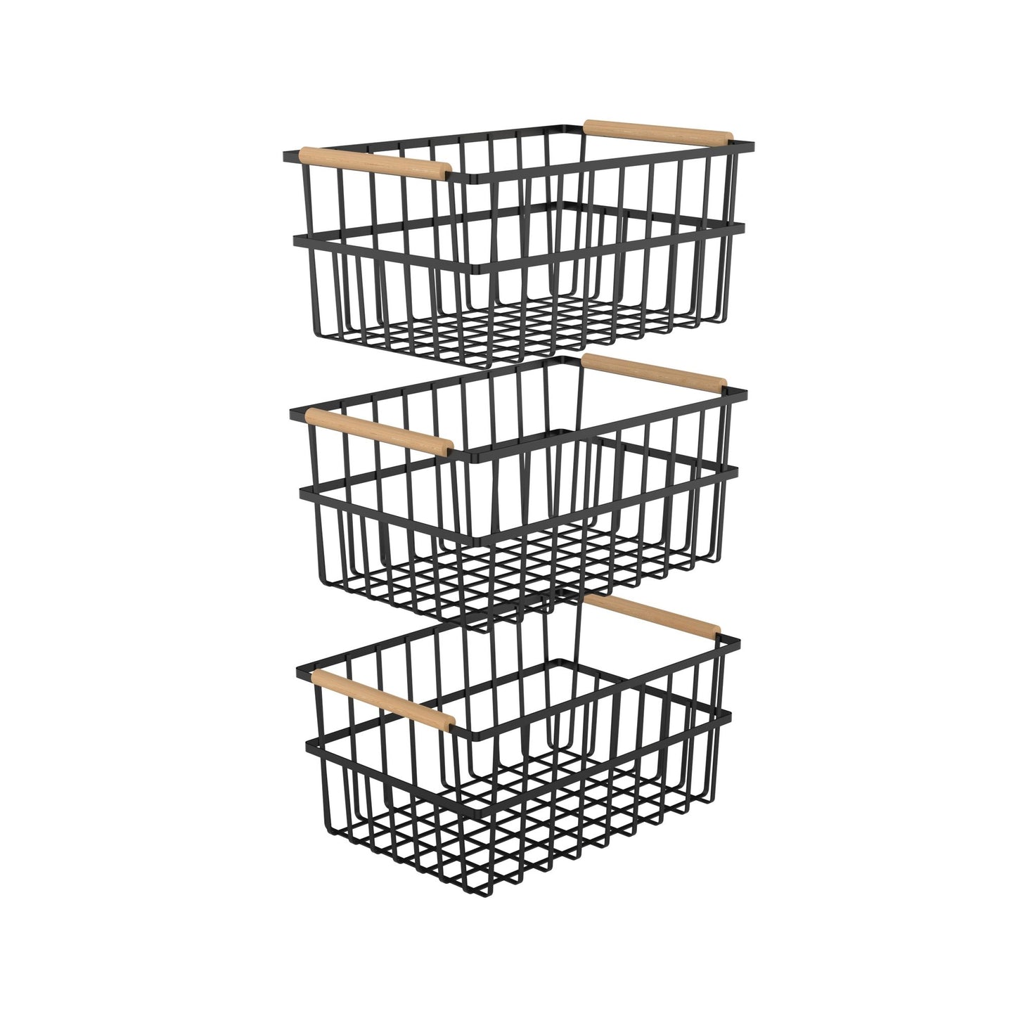 Oceanstar Metal Wire Organizer Bin Basket with Handles;  Set of 3;  Black