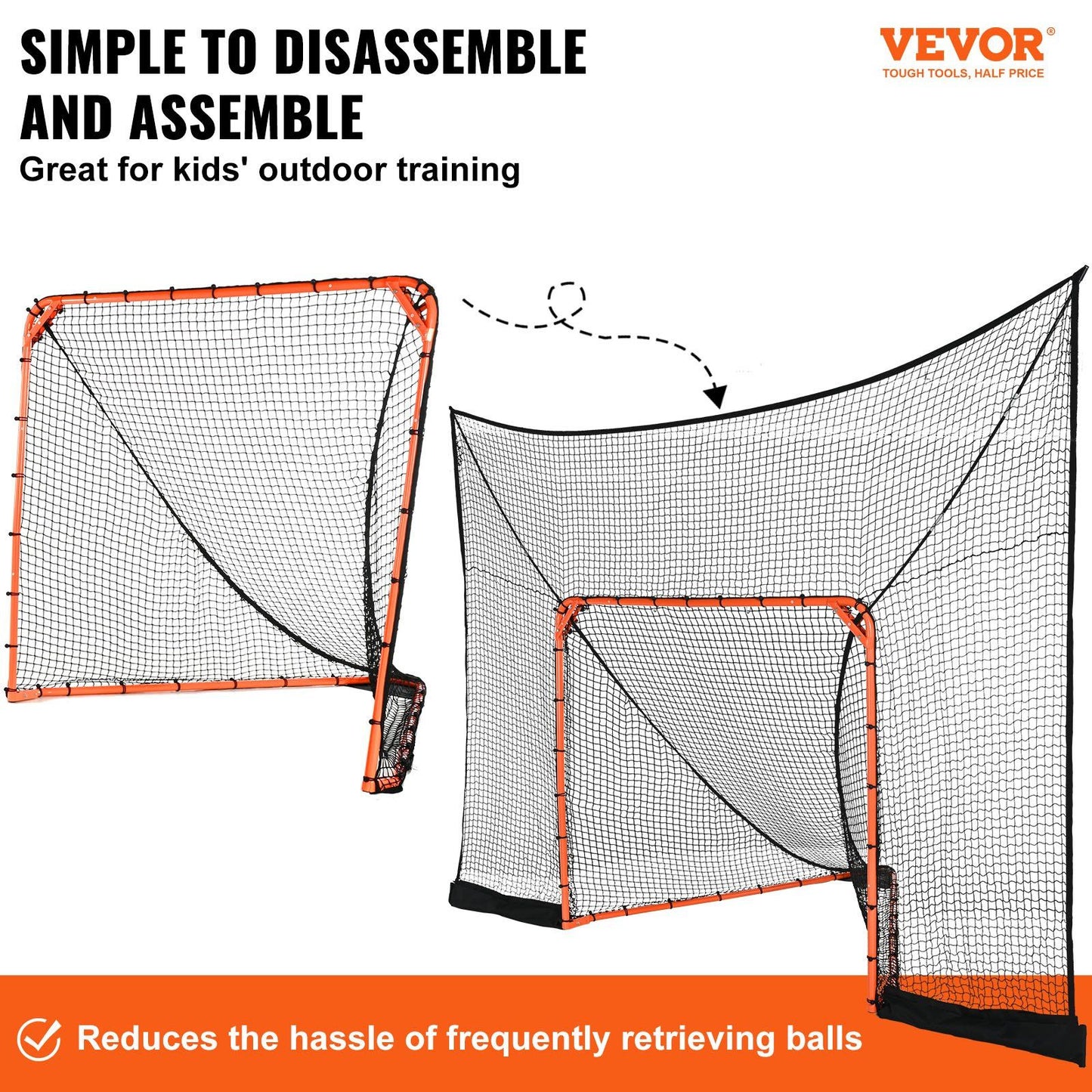 VEVOR Hockey and Lacrosse Goal Backstop with Extended Coverage, 12' x 9' Lacrosse Net, Complete Accessories Training Net, Quick Easy Setup Backyard Lacrosse Equipment, Perfect for Youth Adult Training