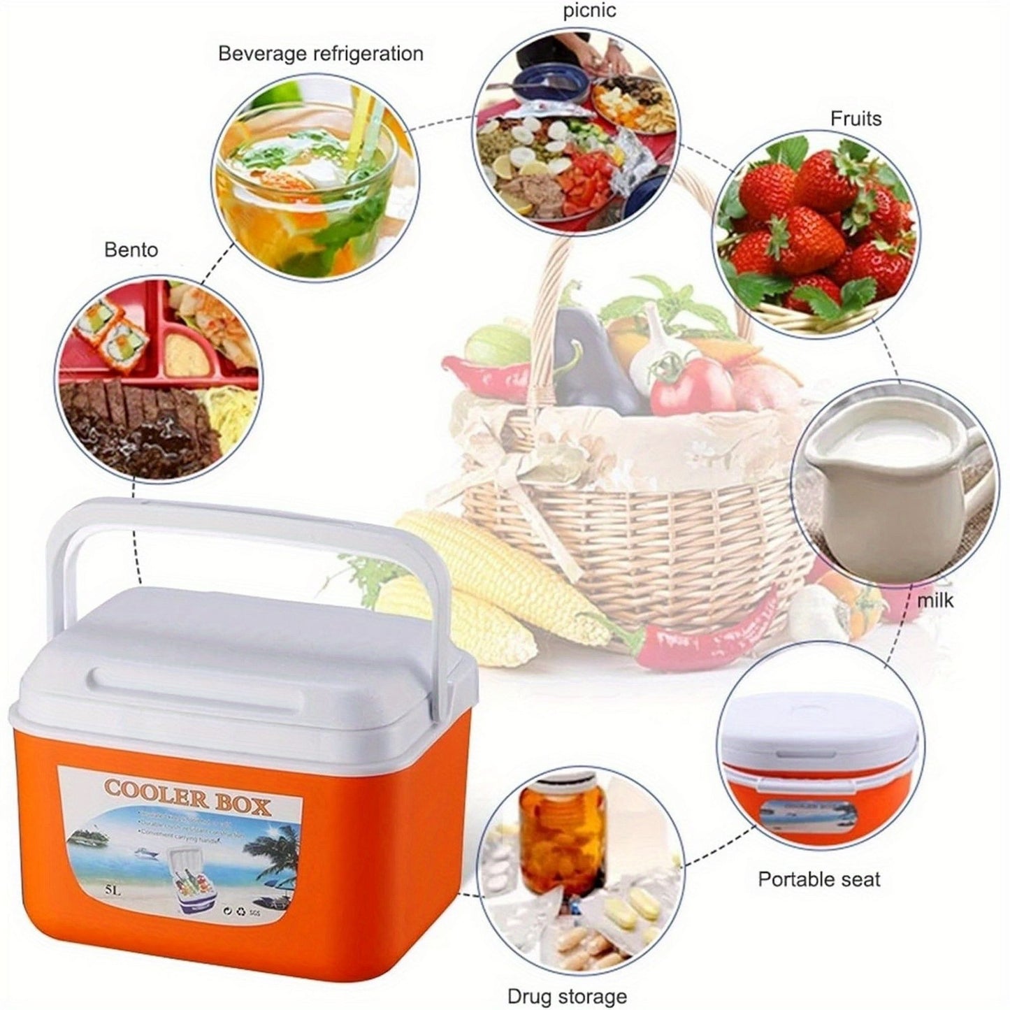 1/5.2/8.4/13.7/28.5/47.5 QT picnic incubator, fresh-keeping box, outdoor picnic, barbecue, camping portable incubator, fresh orange box