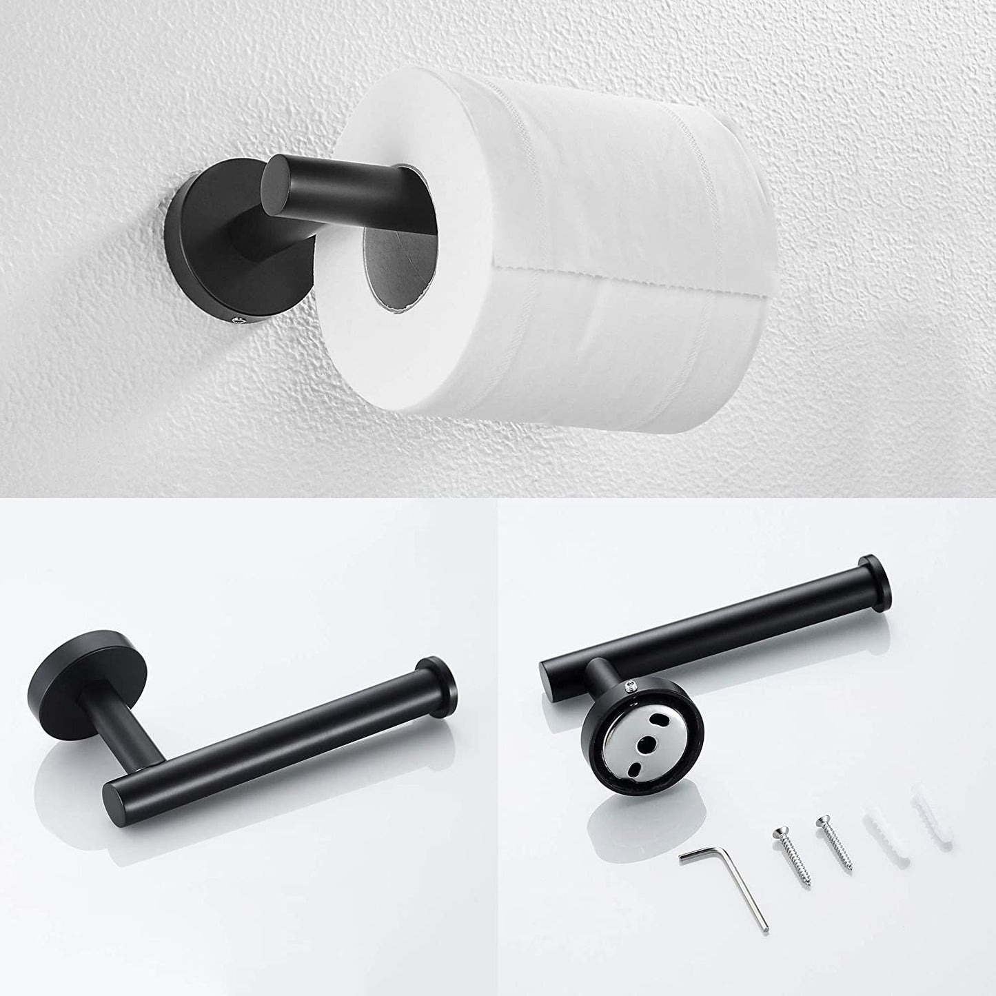 3-Piece Bathroom Hardware Set with Toilet Paper Holder, Towel Ring, Adjustable Towel Bar, Wall Mount Bath Accessory Set RT