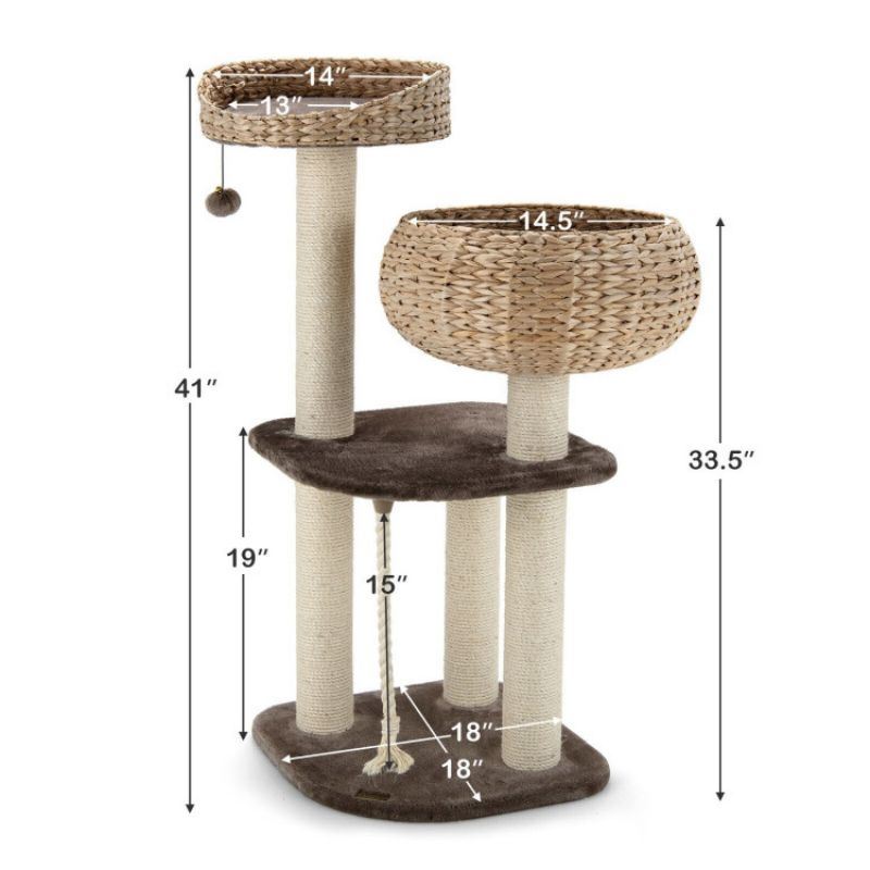 41 Inch Rattan Cat Tree with Napping Perch