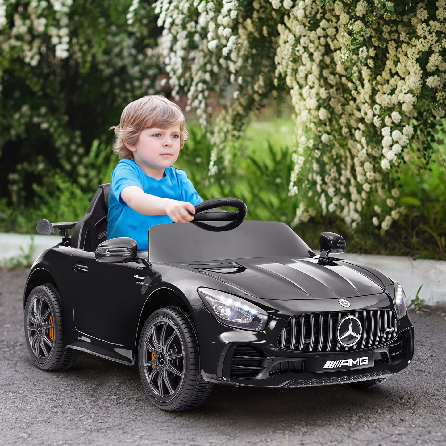 Qaba Mercedes-Benz AMG GTR Licensed 12V Kids Ride on Car, Battery Powered Kids Electric Car with Remote Control, Transport Wheels, Soft Start, Lights, Music, Horn & 3 Speeds for 3-6 Years, Black