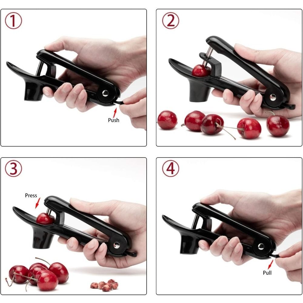 Cherry Pitter - Stainless Steel Cherries Corer Pitter Tool With Hand-held Push Design, Save Time & Space For Making Cherry Jam With Lock Design