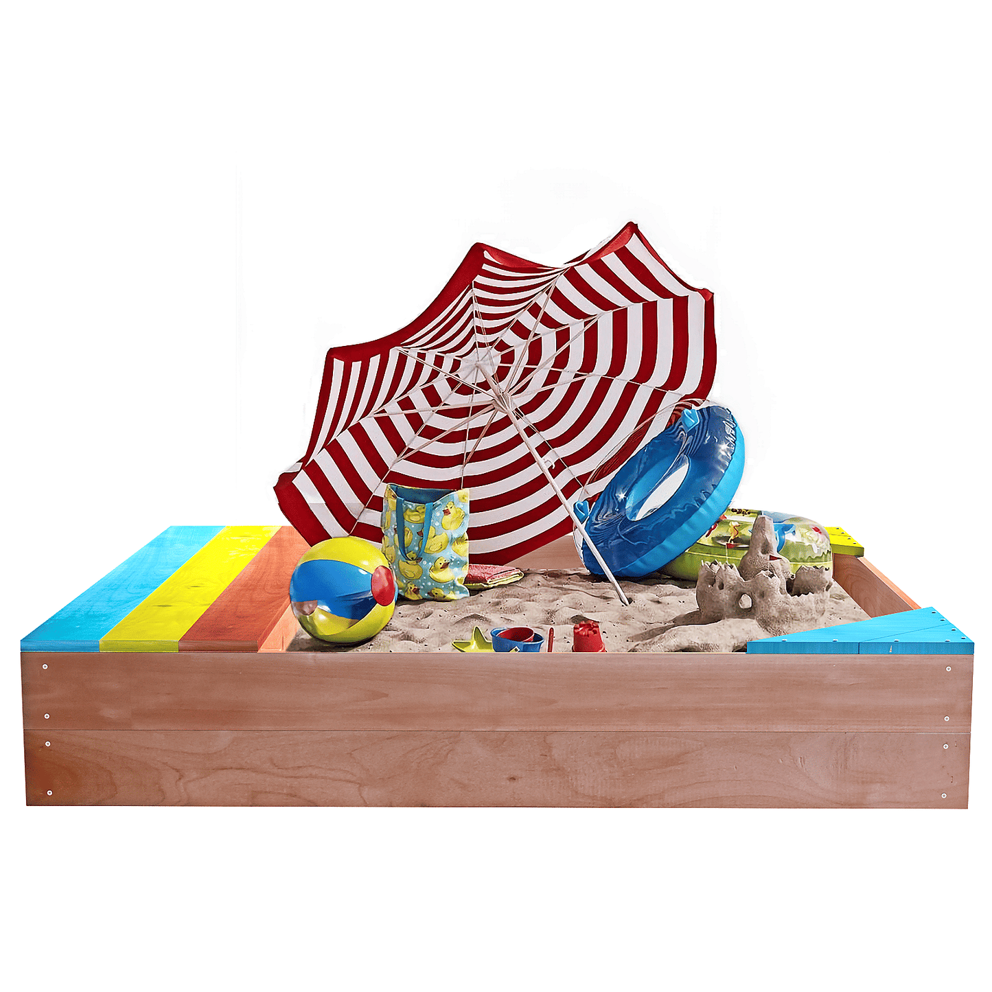 Children's Wooden Sandbox, Sandpit ,Kids Wood Playset Outdoor Backyard ,47.25"L x47.25"W x 7.87"H,Golden Red