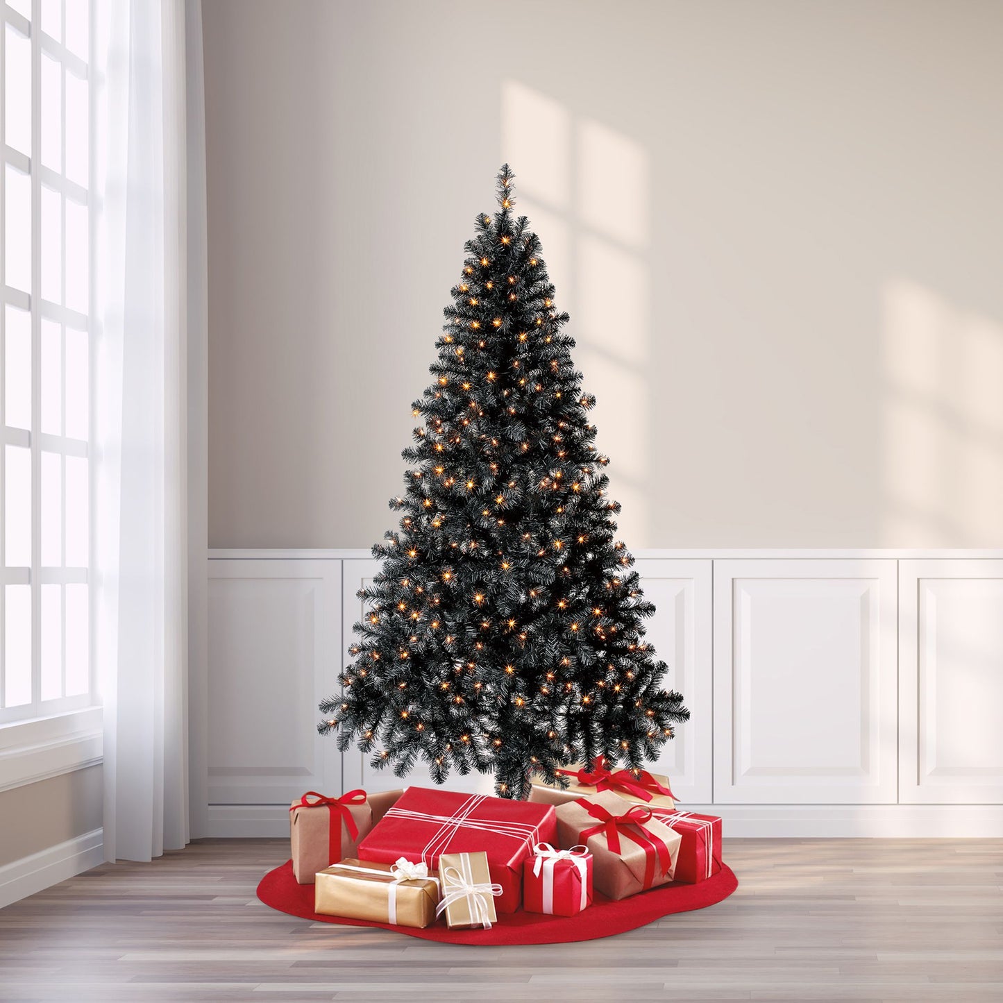 6.5\" pre-gloss black Madison pine artificial Christmas tree, clear LED lights, Christmas, Christmas Eve