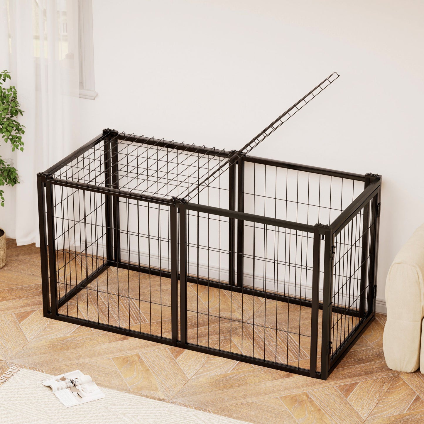 Dog Crate 47.2" Dog Kennel for Small Medium Dogs, Puppy Dog Playpen with Top, Pet Cage, Indoor, Black.47.2"L x 22"W x 24"H.