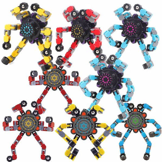 Deformable Fidget Robot, Deformable Fingertip Gyro, Kids DIY Deformable Robot Fingertip Spinner, Spinning Vent Chain Fidget Toys Creative Decompression Gyro Robot Toys (8Pcs)