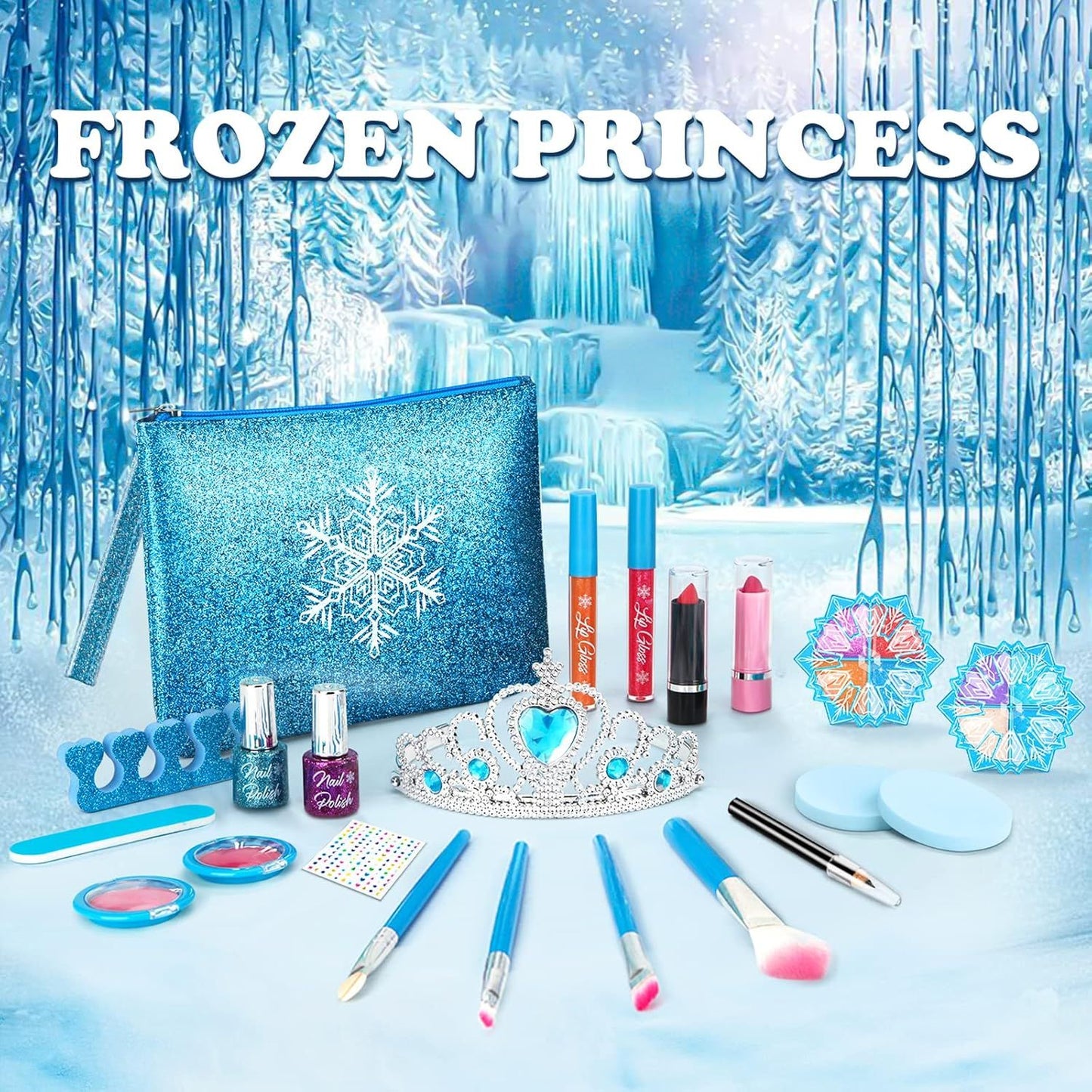 Kids Makeup Kit for Girls, Washable Real Makeup Set for Little Girls, Princess Frozen Toys for Girls Toys for 4 5 6 7 8 Year Old, Kids Play Makeup Starter Kit Cosmetic Beauty Set Frozen Makeup Set