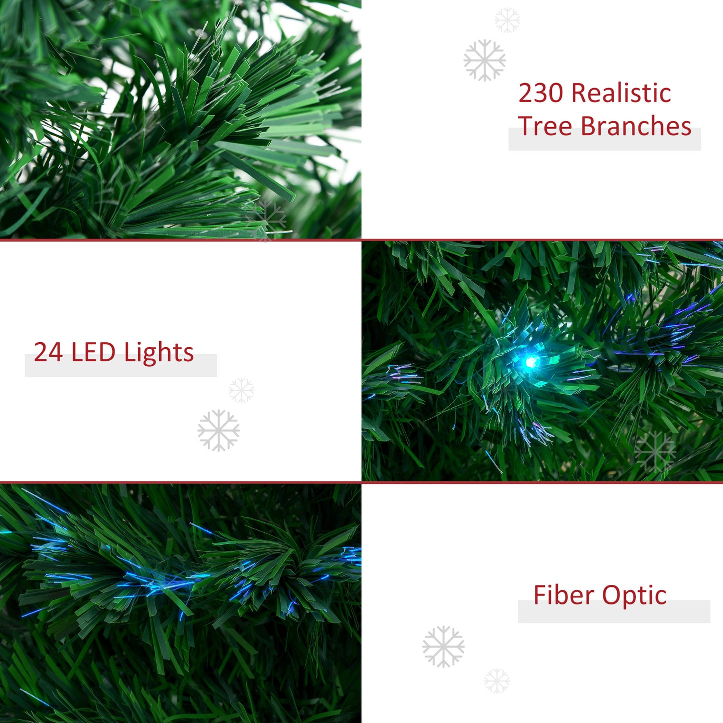 6' Tall Douglas Fir Pre-Lit Artificial Christmas Tree with Realistic Branches, 24 Multi-Color LED Lights, Fiber Optics and 230 Tips