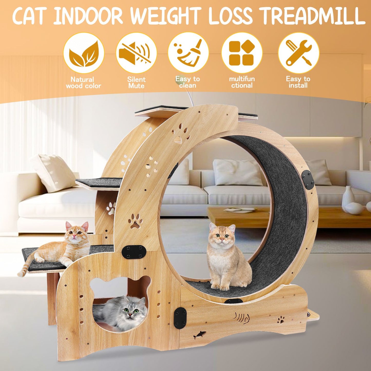 Cat Wheel 6-in-1 Cat Exercise Wheel,Upgraded Cat Wheel Exerciser for Indoor Cats,Large Cat Treadmill,Cat Running Wheel with Silent Wheel,Cat Walking Wheel Cat Furniture Cat Toys