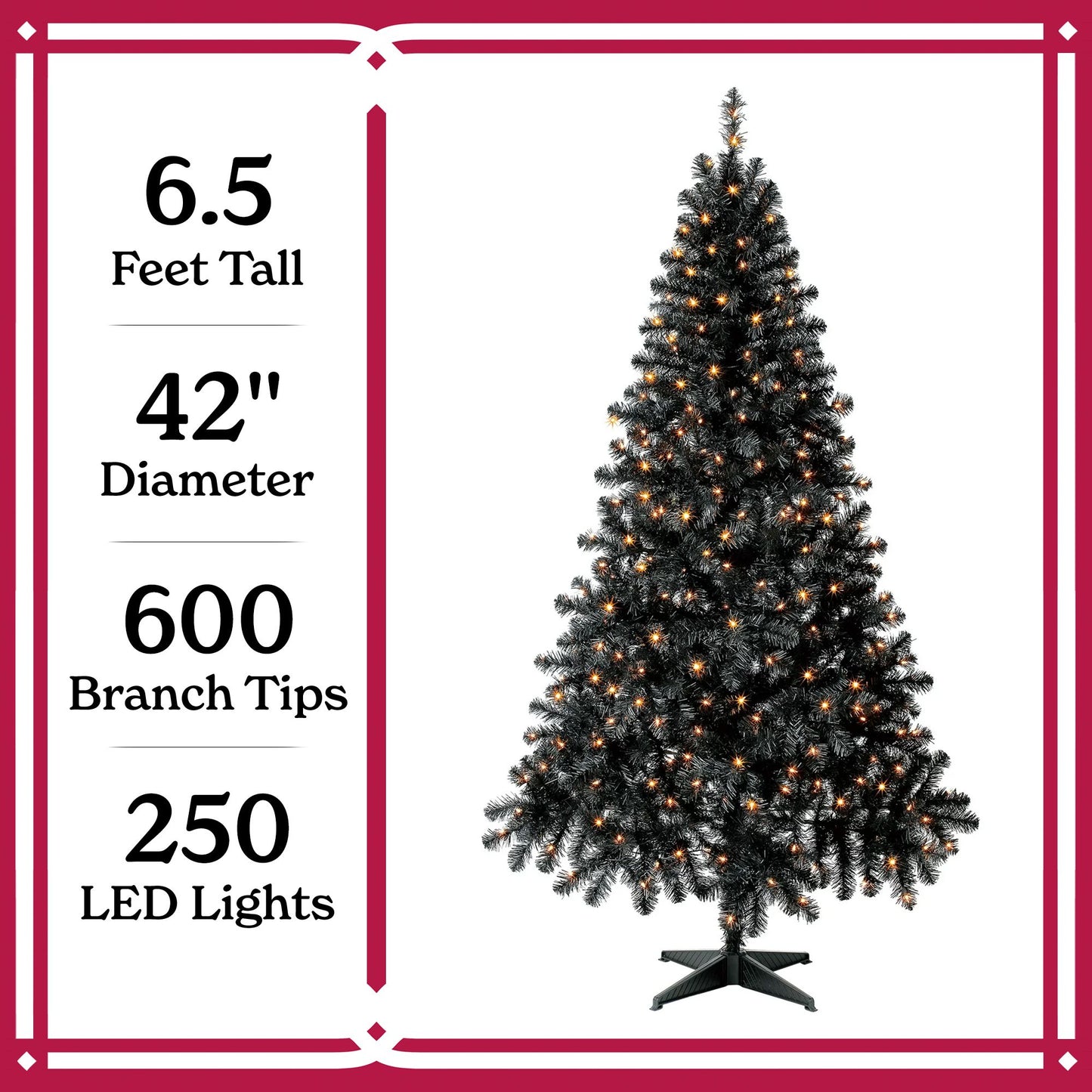 6.5\" pre-gloss black Madison pine artificial Christmas tree, clear LED lights, Christmas, Christmas Eve