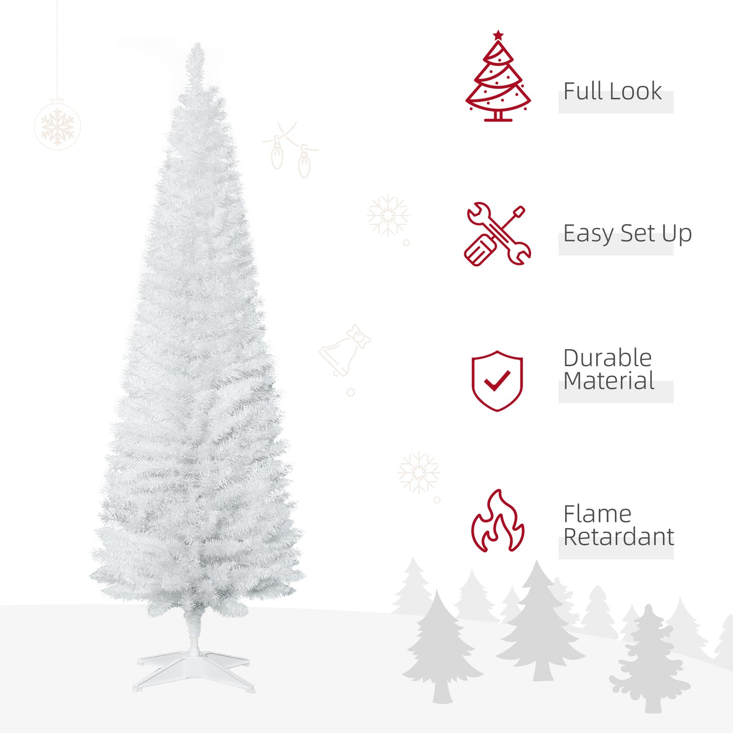 6' Artificial Pencil Christmas Tree, Slim Xmas Tree with 390 Realistic Branch Tips and Plastic Stand, White