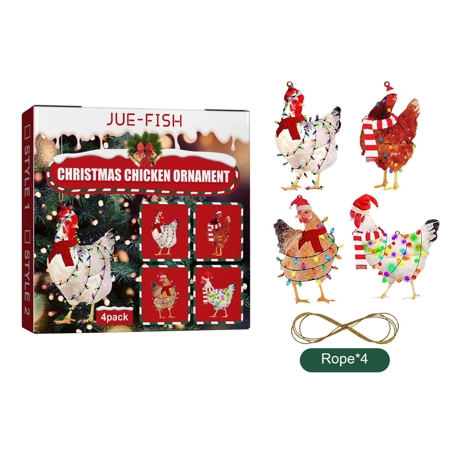 Chicken Hanging Ornament, 4 Pack Hanging Rooster Decorations, Hanging Chicken Christmas Ornaments, Hanging Ornament Thanksgiving Day Christmas Decorations, For Christmas Bedroom Car Pendant