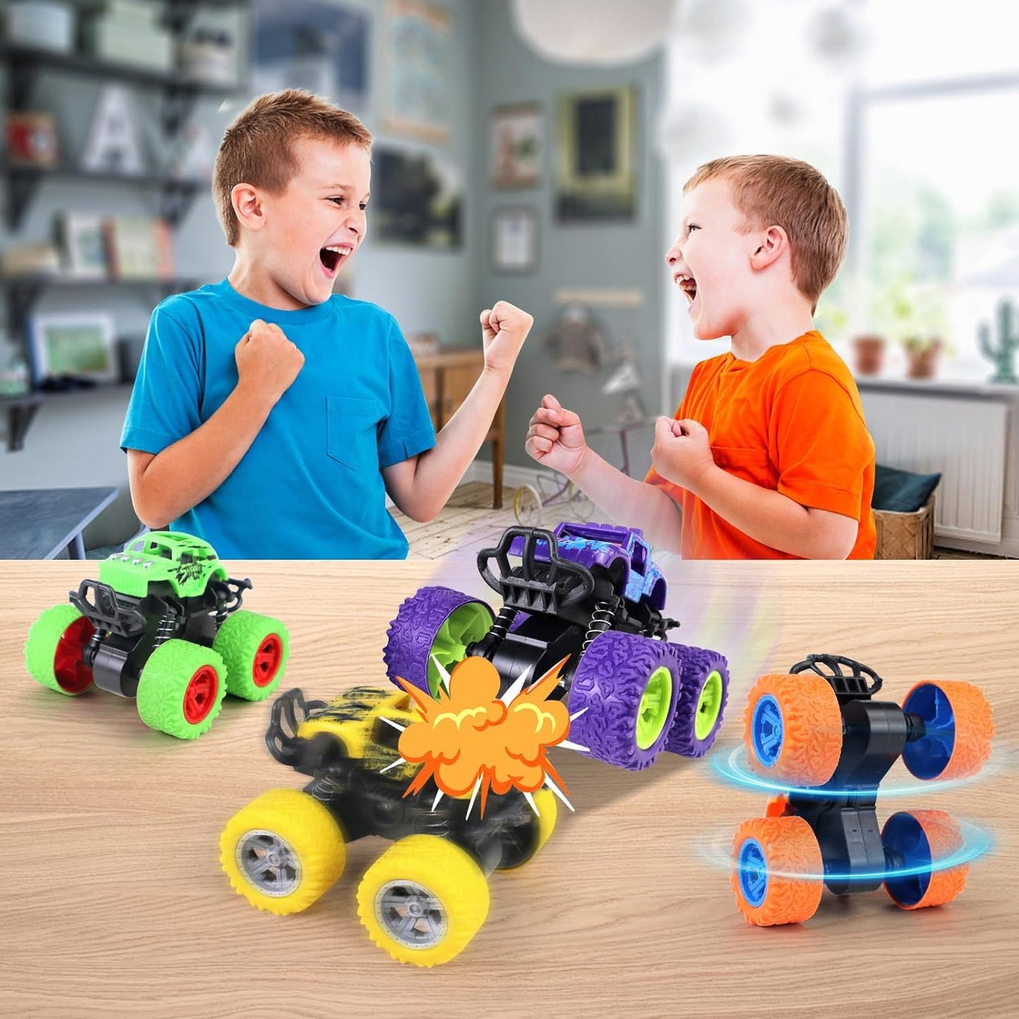 Monster Truck Toys, Pull Back Vehicles Toys, Friction Powered Toy, Mini Push and Go Car Truck Inertia Vehicle, Best Christmas Birthday Party Gift