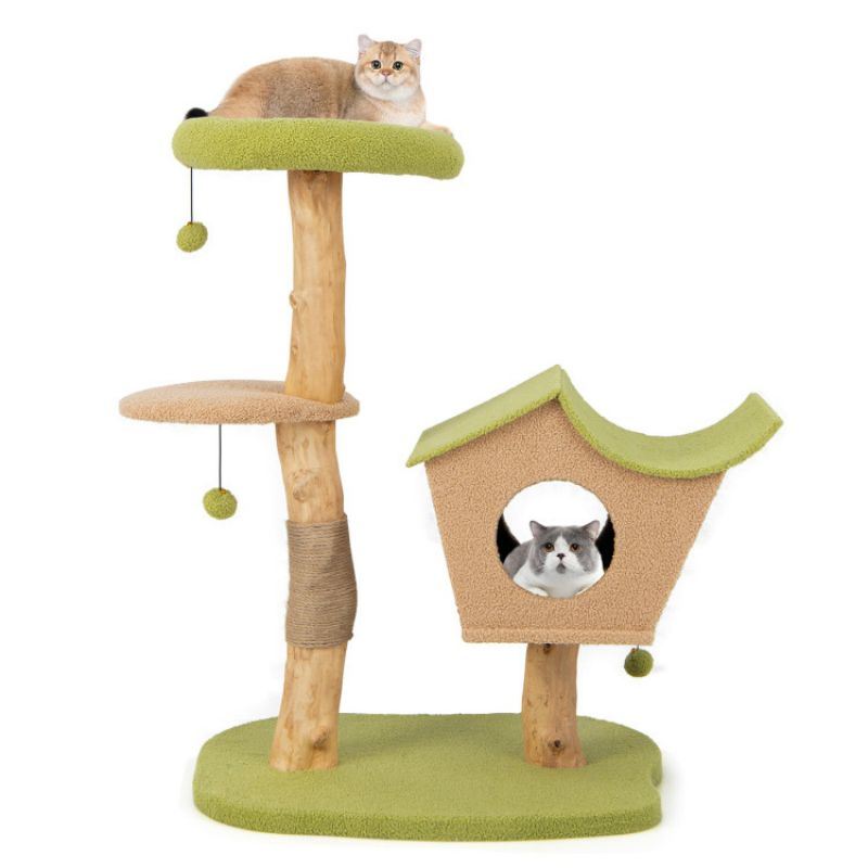 43 Inch Wooden Cat Tree with Padded Top Perch