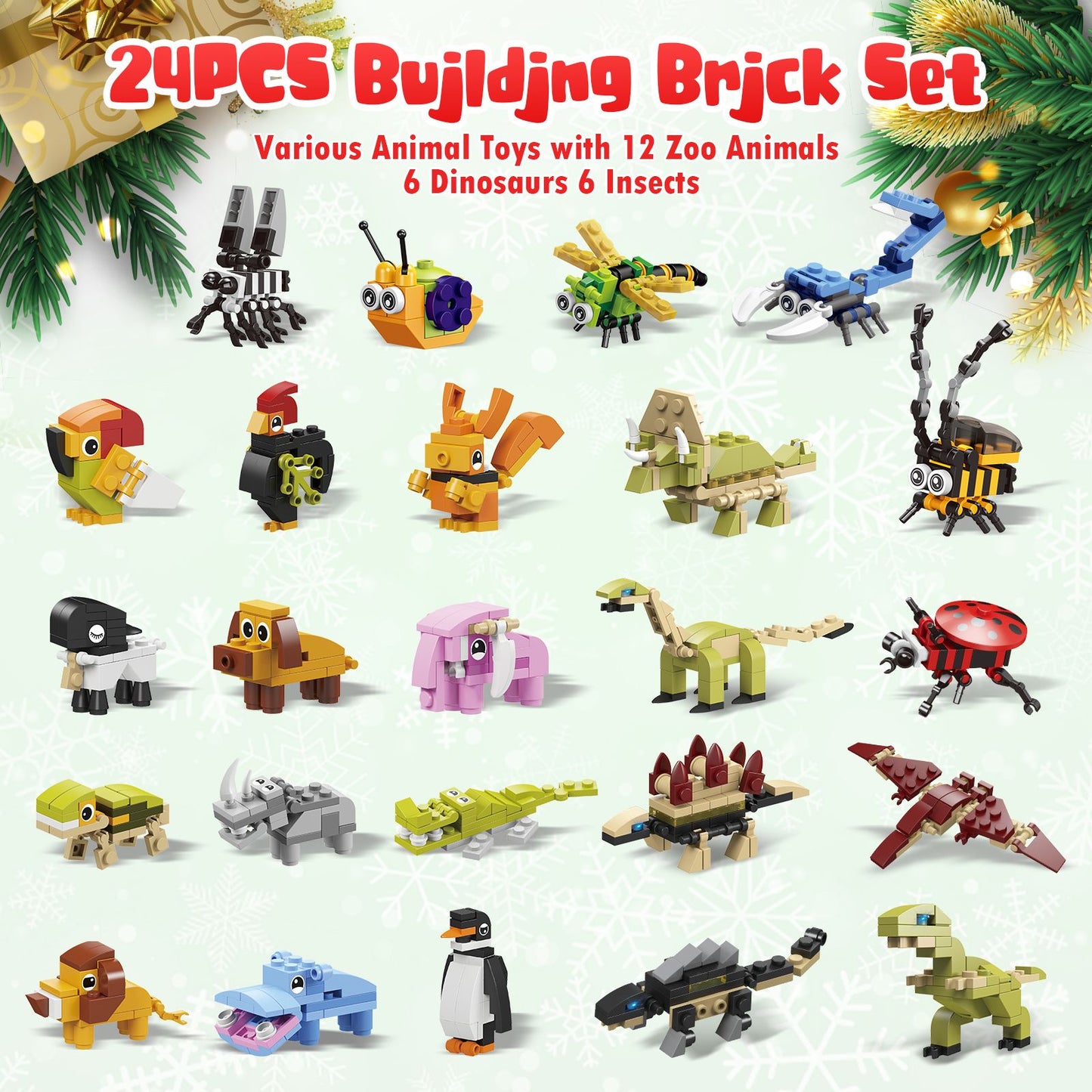 Advent Calendar 2024 Kids Toys, 24 Days Animal Building Blocks Christmas Countdown Calendar, Advent Calendars Surprise Christmas Gifts for Kids Dinosaur Toys for Boys Girls Age 4 5 6 7 8-12 Years Old