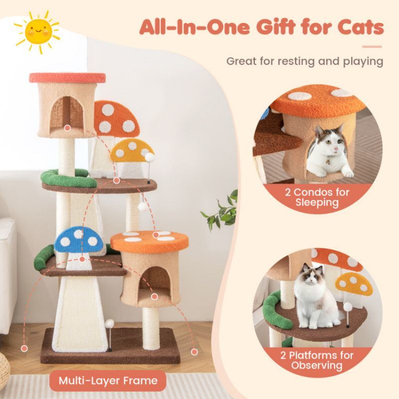 4-In-1 Cat Tree with 2 Condos and Platforms for Indoors